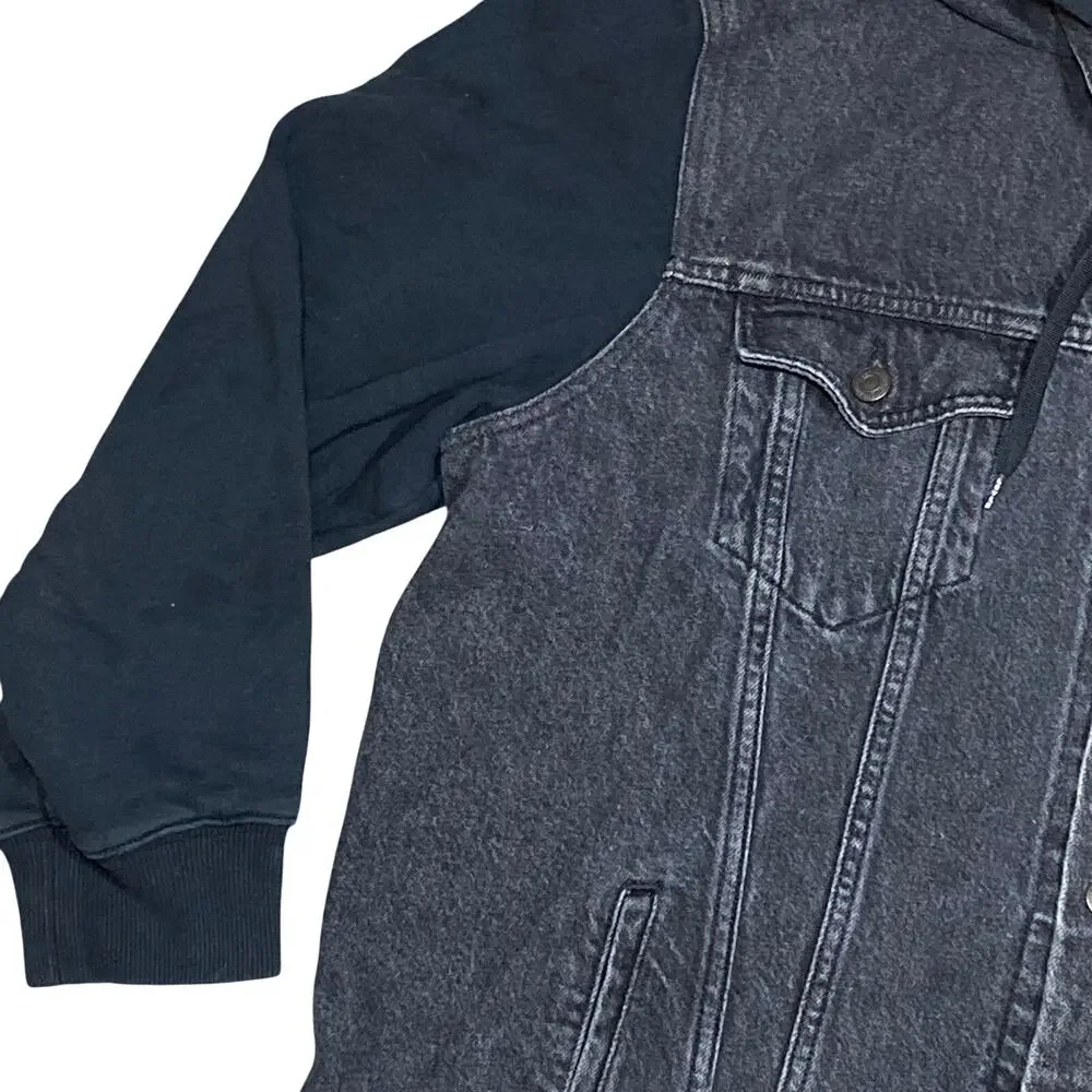 Levi's Hybrid Hooded Trucker Jacket Sweater Mens 3XL Black Denim Jean